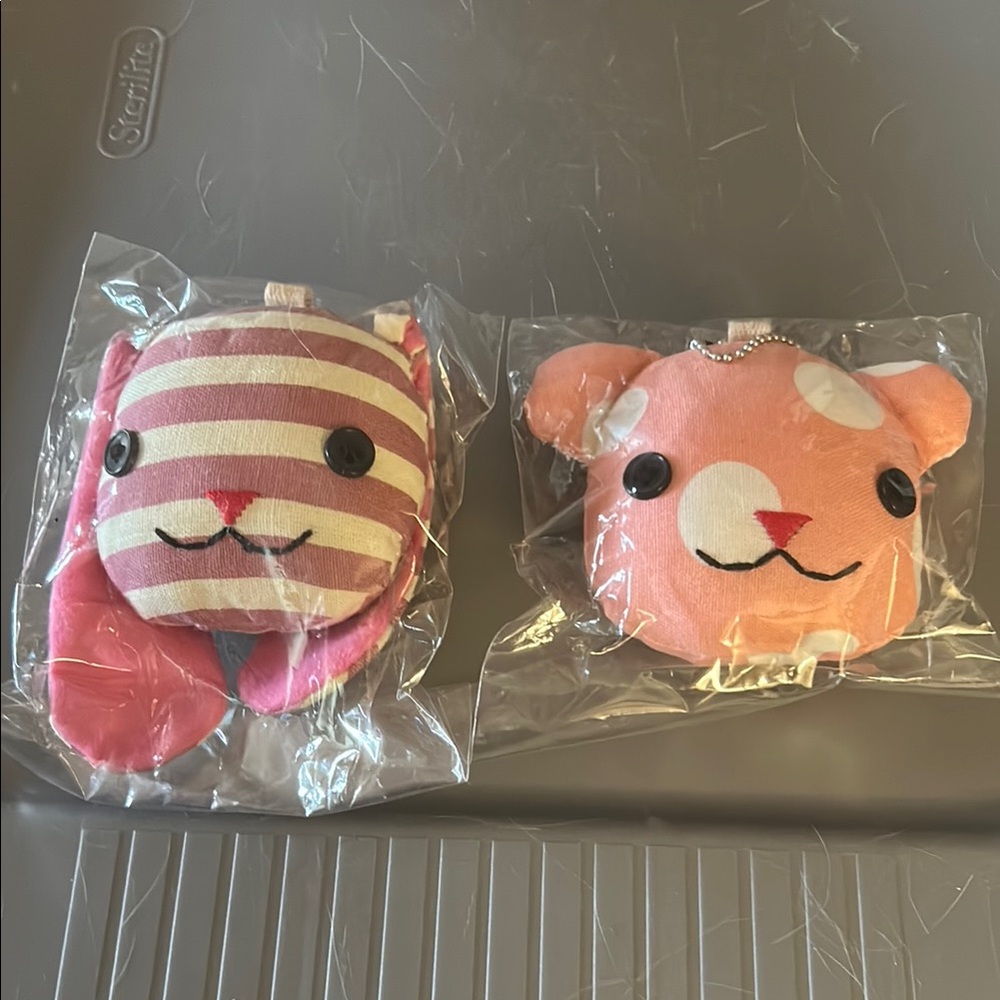 Pink and Striped Kids Plush Keychain Set